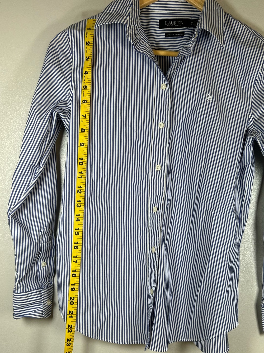 Lauren Ralph Lauren Non-Iron Blue White Striped Stretch Button Down Cotton Shirt - Picture 13 of 13